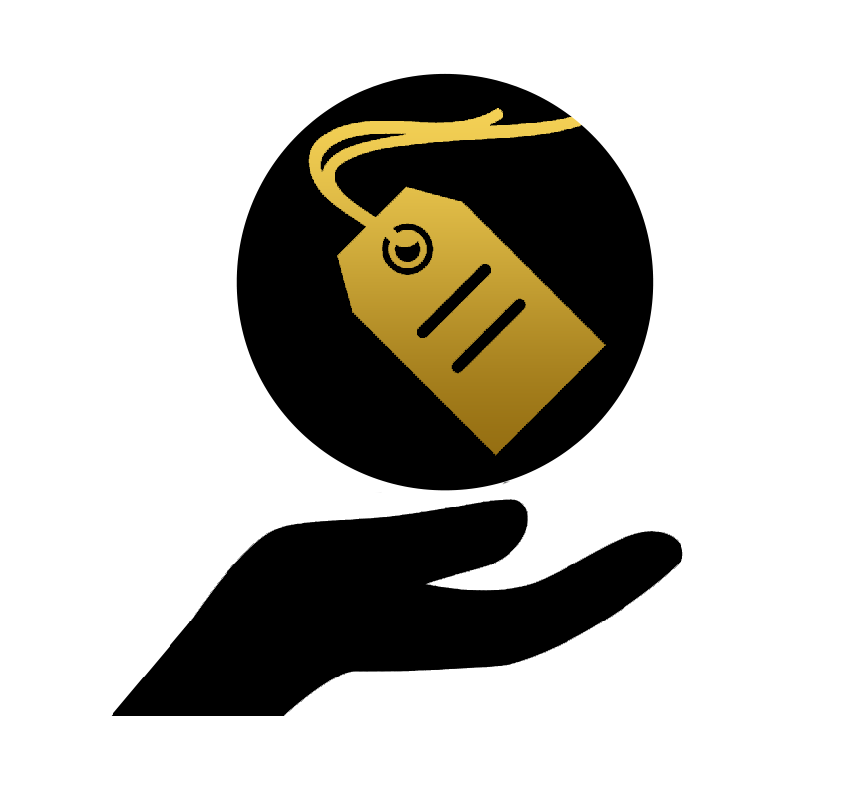 a gold tag with a string