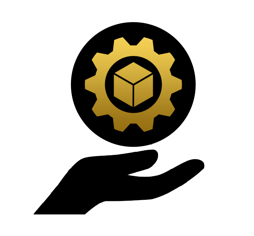a gold and black logo